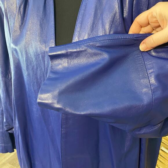 Vintage Ruth Wagner Genuine Leather Jacket Blue Kimono Dolman Sleeve M/L USA - Picture 7 of 11
